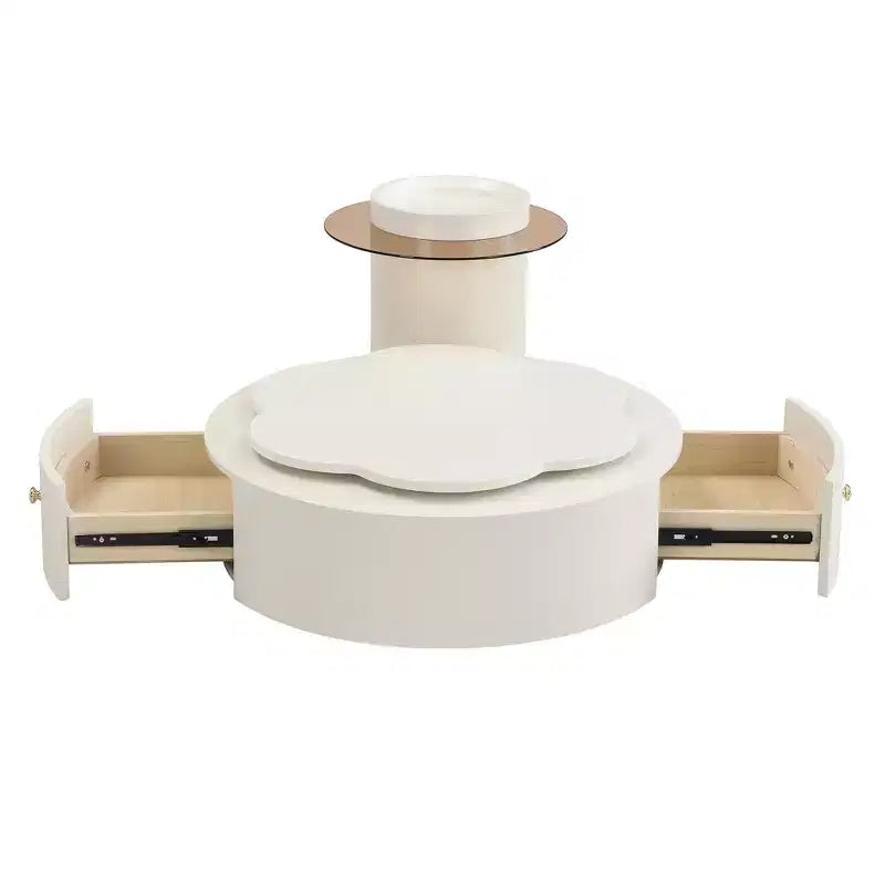 360 Rotatable Coffee Table Round Nesting Coffee Table with Flower Top & 2 Drawers, Accent Table Cocktail Table End Table Side Table