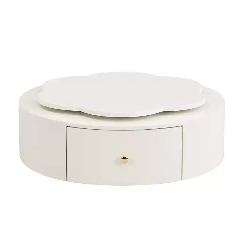 360 Rotatable Coffee Table Round Nesting Coffee Table with Flower Top & 2 Drawers, Accent Table Cocktail Table End Table Side Table