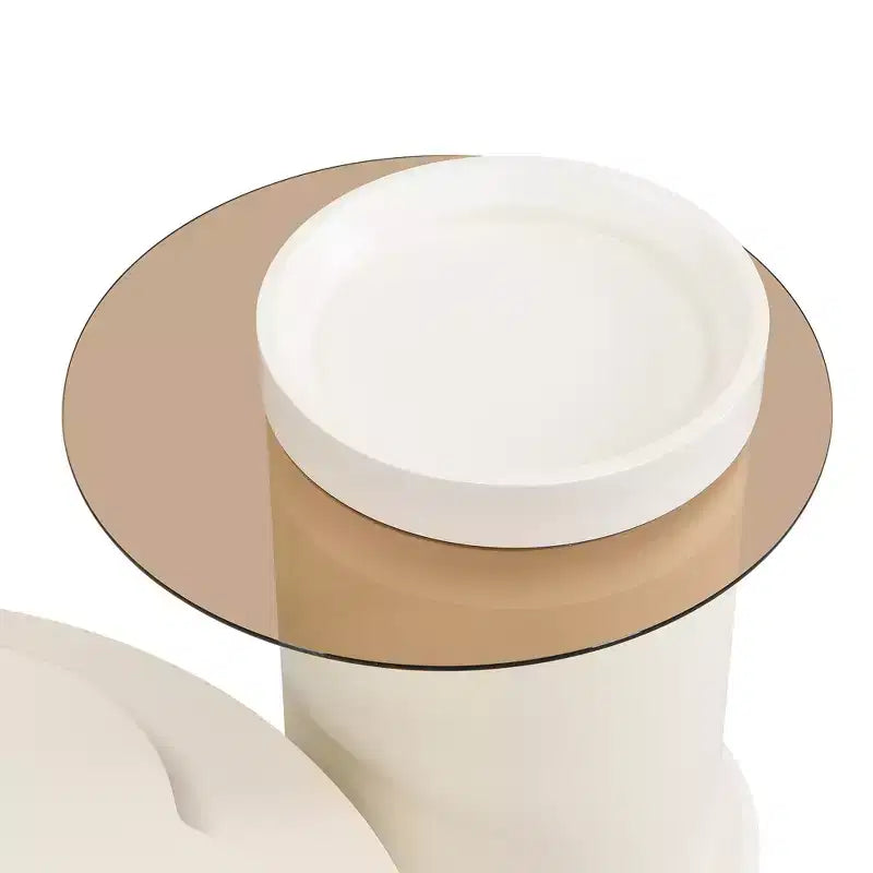 360 Rotatable Coffee Table Round Nesting Coffee Table with Flower Top & 2 Drawers, Accent Table Cocktail Table End Table Side Table