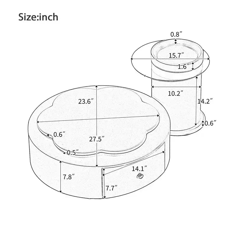 360 Rotatable Coffee Table Round Nesting Coffee Table with Flower Top & 2 Drawers, Accent Table Cocktail Table End Table Side Table