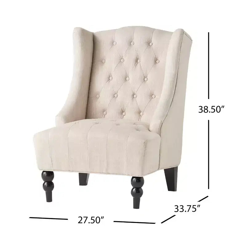 Elegant Accent Chair Button-Tufted Living Room Chair with Upholstered Cushion Club Chair with Wood Legs High Back for Reading Room Bedroom, Beige