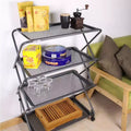 4-Tier Foldable Steel Shelf with Casters, Powder-Coated Finish, Removable Mesh Trays, 39H