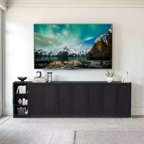 Mobile accentato in legno 36x124x16 nero, organizer con ripiani regolabili per cucina, camera da letto, ingresso, soggiorno, sala da pranzo