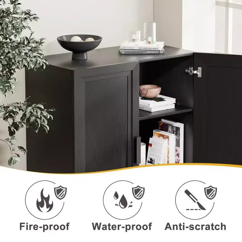 36x124x16 Wood Accent Cabinet in Black, Storage Organizer with Adjustable Shelves for Kitchen Bedroom Entryway Living Room Dinning Room