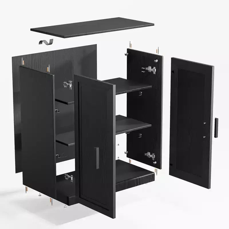36x124x16 Wood Accent Cabinet in Black, Storage Organizer with Adjustable Shelves for Kitchen Bedroom Entryway Living Room Dinning Room