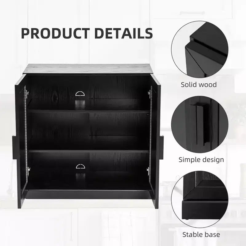 36x124x16 Wood Accent Cabinet in Black, Storage Organizer with Adjustable Shelves for Kitchen Bedroom Entryway Living Room Dinning Room
