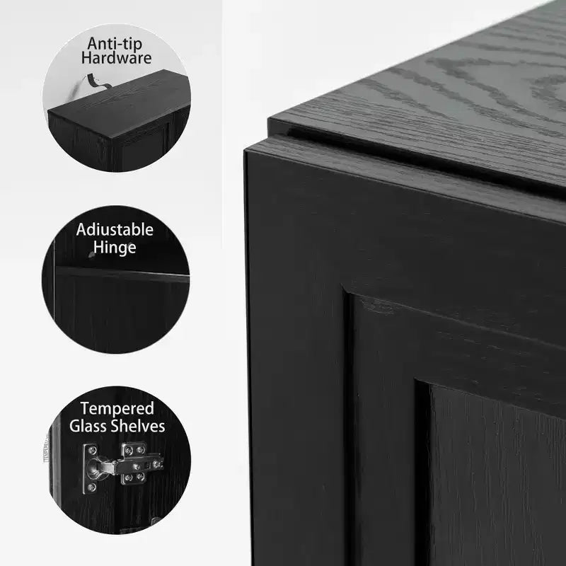 36x124x16 Wood Accent Cabinet in Black, Storage Organizer with Adjustable Shelves for Kitchen Bedroom Entryway Living Room Dinning Room