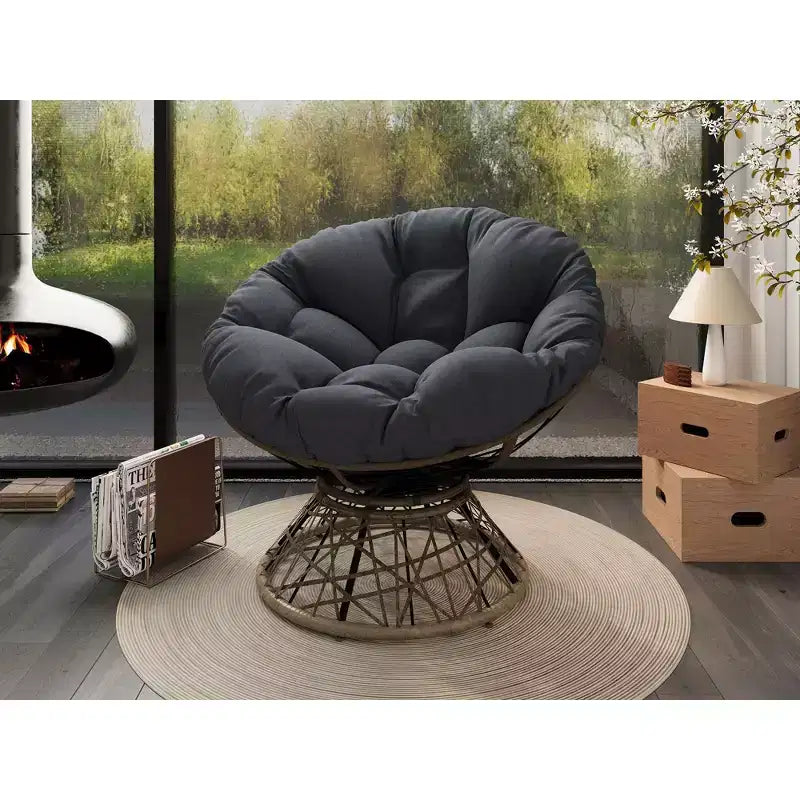 Modern Accent Chair Swivel, 41.5 Ergonomic Wicker Chair with Cloud Thick Density Fabric Cushion, 3-proof Cover, High Capacity Iron Frame