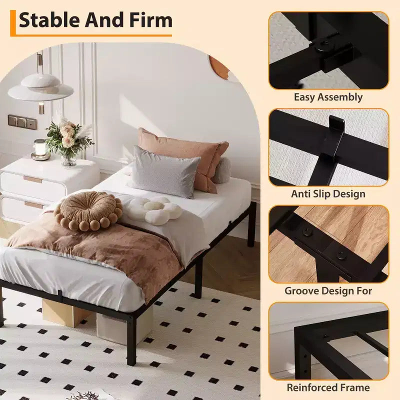 Bed Frame without Headboard, Metal Platform Bed Frame with 12.8 Under Bed Storage, Metal Slats Support, No Box Spring Needed