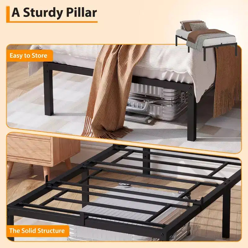 Bed Frame without Headboard, Metal Platform Bed Frame with 12.8 Under Bed Storage, Metal Slats Support, No Box Spring Needed