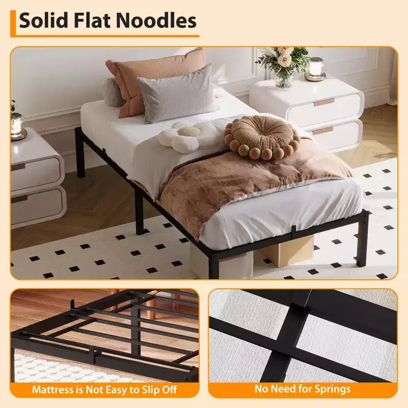 Bed Frame without Headboard, Metal Platform Bed Frame with 12.8 Under Bed Storage, Metal Slats Support, No Box Spring Needed