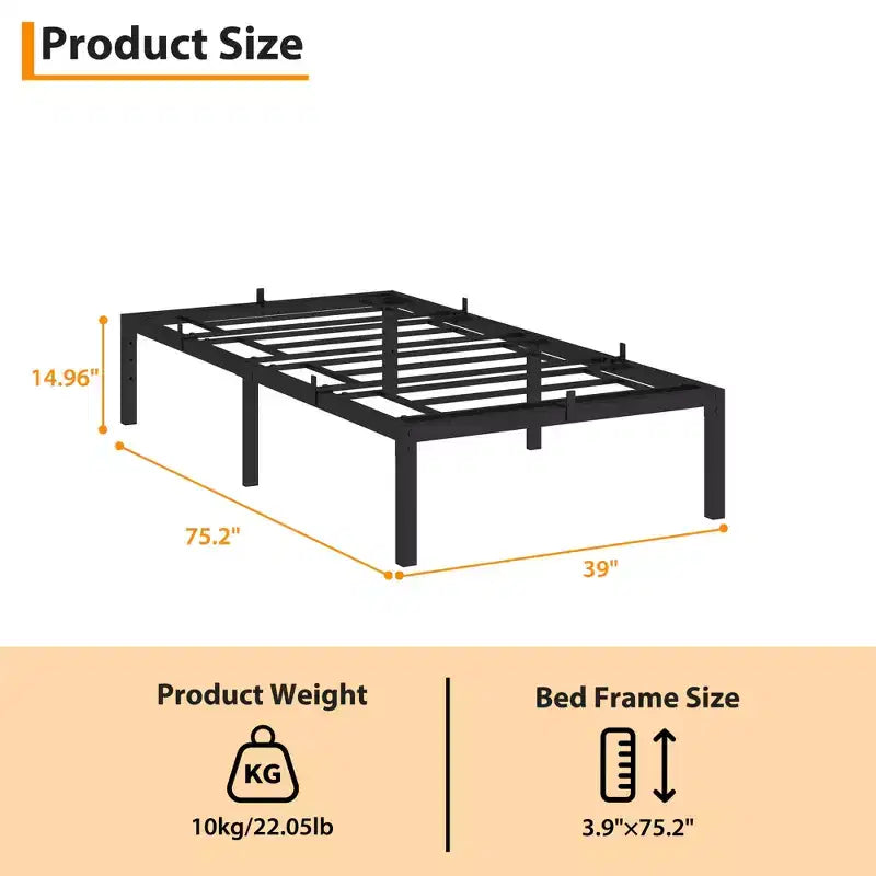 Bed Frame without Headboard, Metal Platform Bed Frame with 12.8 Under Bed Storage, Metal Slats Support, No Box Spring Needed