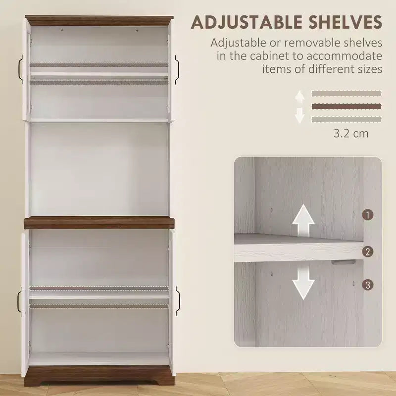 70 Farmhouse Pantry Cabinet, Kitchen Hutch Storage Cabinet with Glass Doors, Adjustable Shelves, Open Microwave Countertop