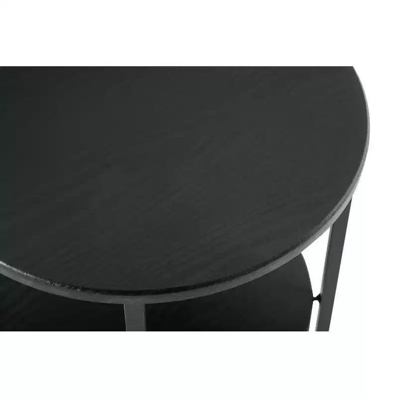Round 2-Tier End Table with Metal Frame and Wood Shelves, Black Oak
