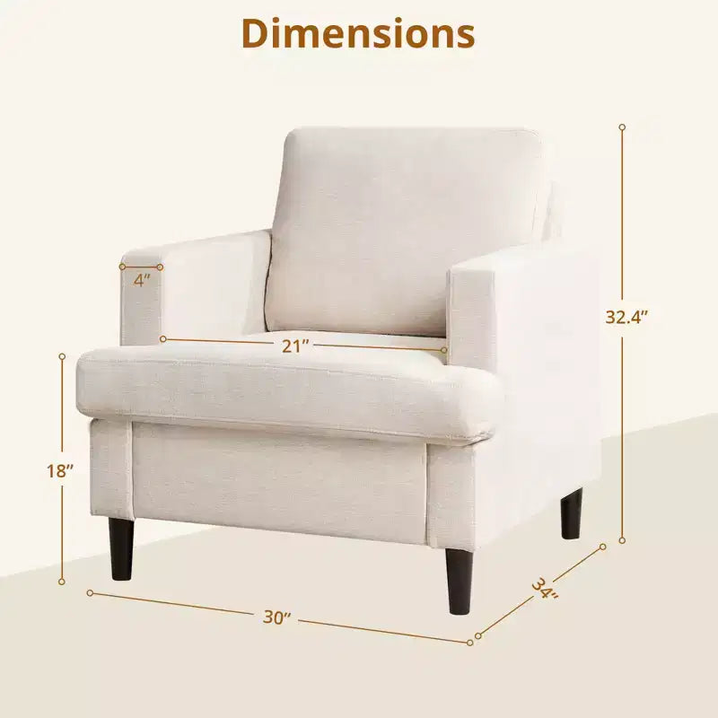 Poltrona Moderna con Rivestimento in Lino, Poltroncina Imbottita con Gambe in Legno, Comoda Poltrona per Soggiorno, Camera da Letto, Sala Lettura, Ufficio