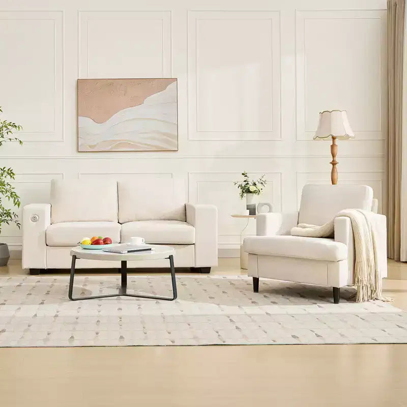 Poltrona Moderna con Rivestimento in Lino, Poltroncina Imbottita con Gambe in Legno, Comoda Poltrona per Soggiorno, Camera da Letto, Sala Lettura, Ufficio