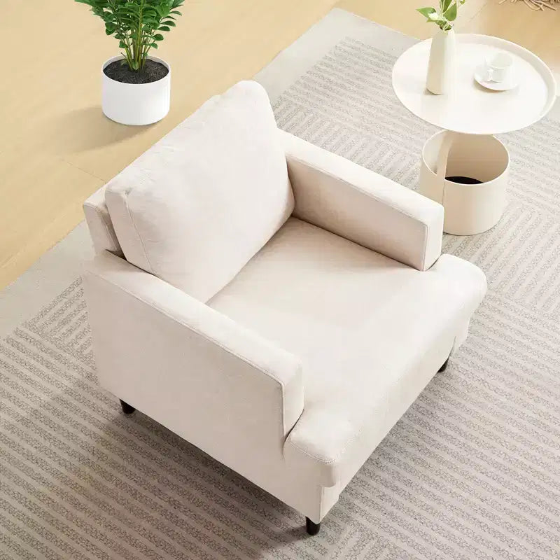Poltrona Moderna con Rivestimento in Lino, Poltroncina Imbottita con Gambe in Legno, Comoda Poltrona per Soggiorno, Camera da Letto, Sala Lettura, Ufficio