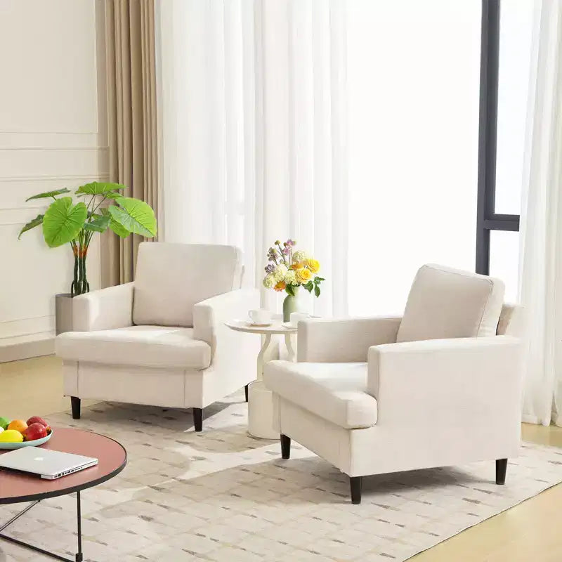 Poltrona Moderna con Rivestimento in Lino, Poltroncina Imbottita con Gambe in Legno, Comoda Poltrona per Soggiorno, Camera da Letto, Sala Lettura, Ufficio
