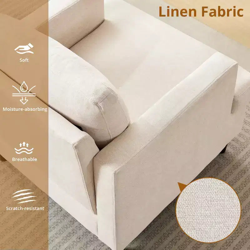 Poltrona Moderna con Rivestimento in Lino, Poltroncina Imbottita con Gambe in Legno, Comoda Poltrona per Soggiorno, Camera da Letto, Sala Lettura, Ufficio
