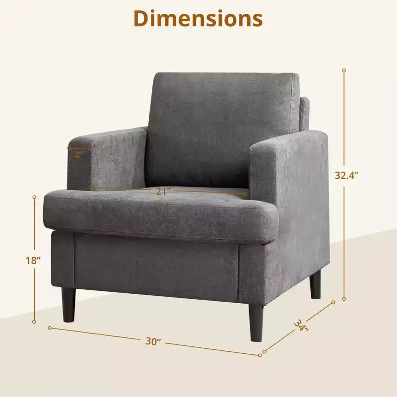 Modern Accent Chair with Linen Fabric, Upholstered Armchair with Wood Legs, Comfy Living Room Chair for Bedroom, Reading Room, Office