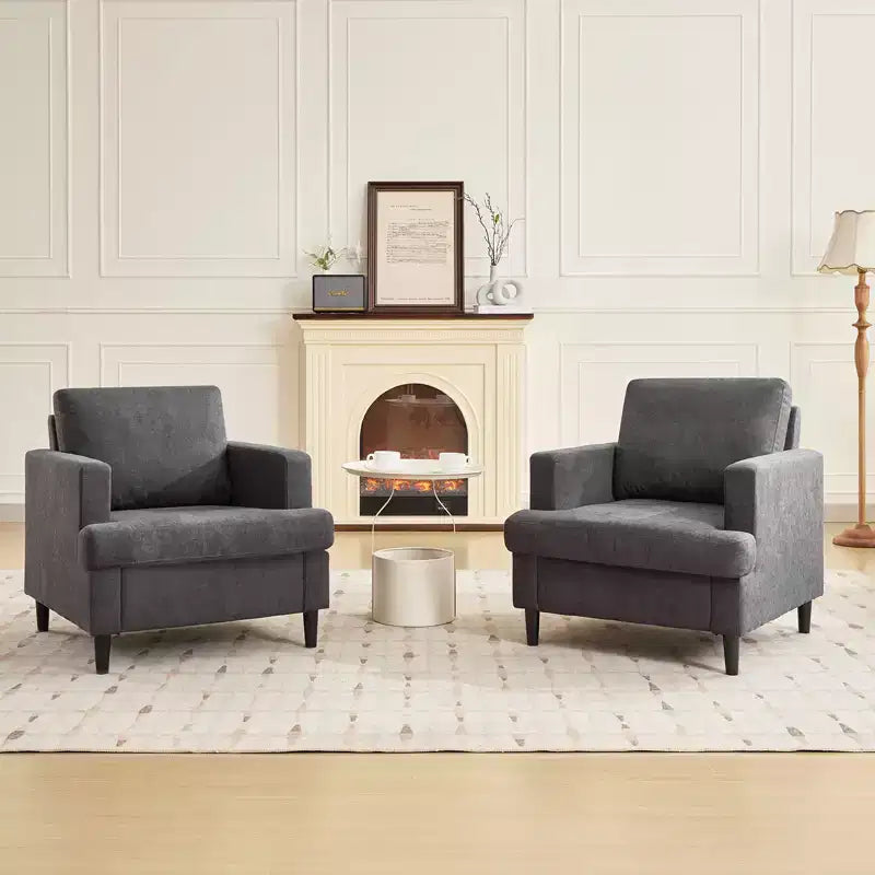Modern Accent Chair with Linen Fabric, Upholstered Armchair with Wood Legs, Comfy Living Room Chair for Bedroom, Reading Room, Office