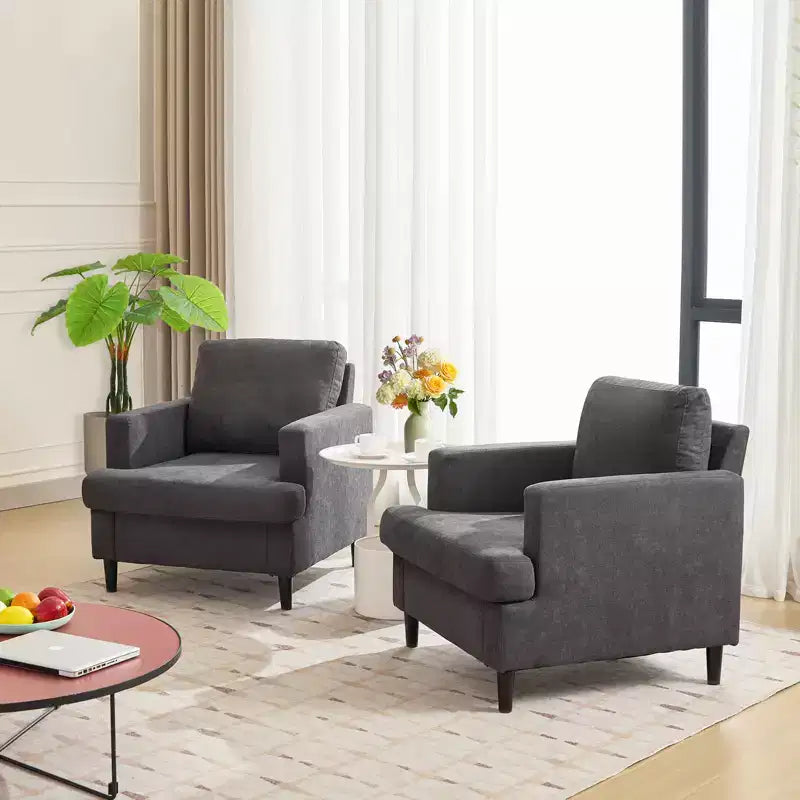 Poltrona Moderna con Rivestimento in Lino, Poltroncina Imbottita con Gambe in Legno, Comoda Poltrona per Soggiorno, Camera da Letto, Sala Lettura, Ufficio