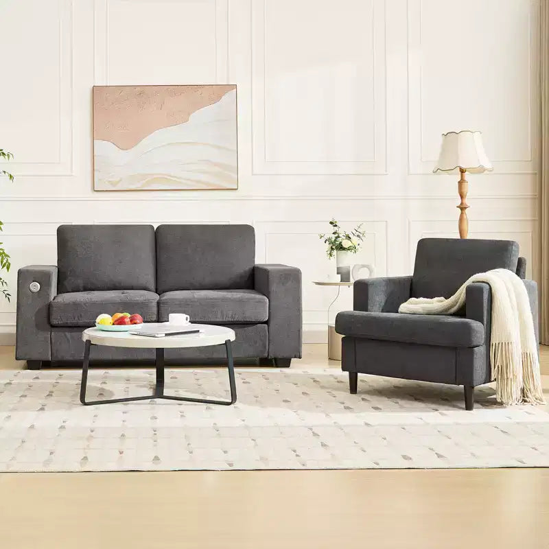 Poltrona Moderna con Rivestimento in Lino, Poltroncina Imbottita con Gambe in Legno, Comoda Poltrona per Soggiorno, Camera da Letto, Sala Lettura, Ufficio