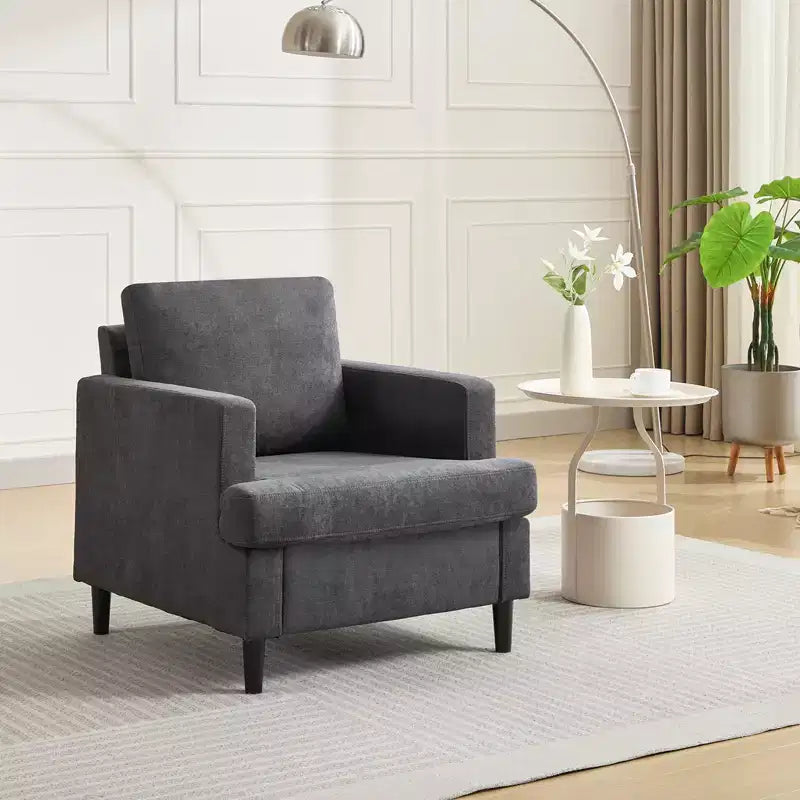 COZONY Modern Accent Chair with Linen Fabric, Upholstered Armchair with Wood Legs, Comfy Living Room Chair for Bedroom, Reading Room, Office