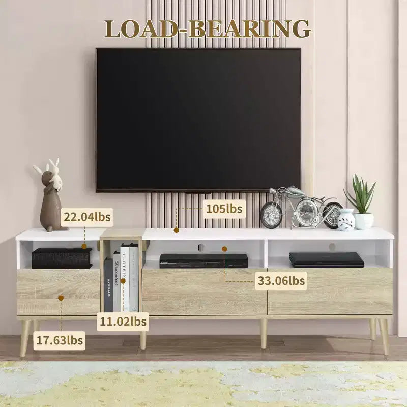 Modern TV with 3 Drawers and Open Shelves, Media Console Table for TVs up to 80'', Entertainment Center for Living Room, Color-Matching Design