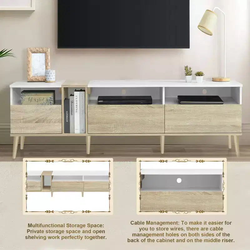 Modern TV with 3 Drawers and Open Shelves, Media Console Table for TVs up to 80'', Entertainment Center for Living Room, Color-Matching Design