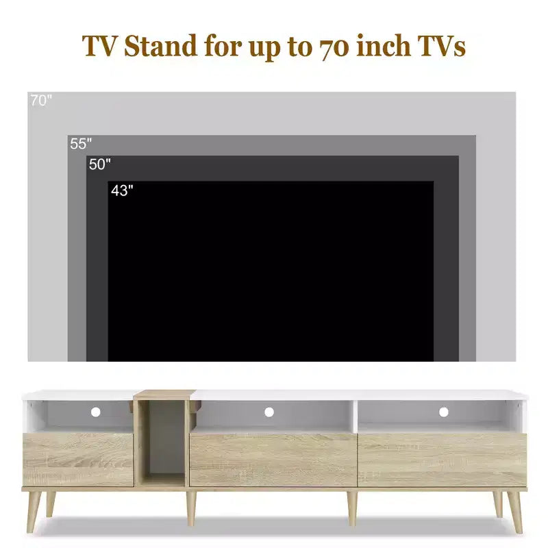 Modern TV with 3 Drawers and Open Shelves, Media Console Table for TVs up to 80'', Entertainment Center for Living Room, Color-Matching Design
