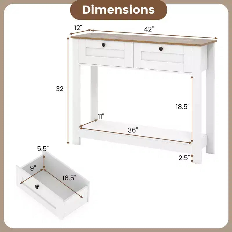 Console Table with 2 Drawers 42 Long Entryway Table with Storage Shelf