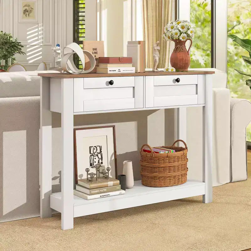 Console Table with 2 Drawers 42 Long Entryway Table with Storage Shelf