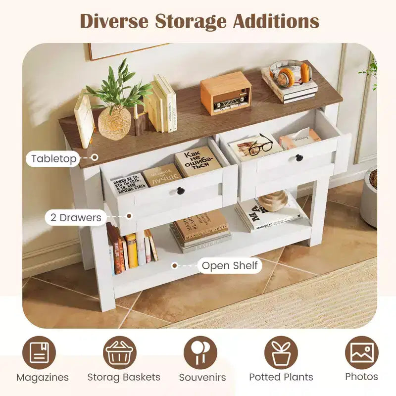 Console Table with 2 Drawers 42 Long Entryway Table with Storage Shelf