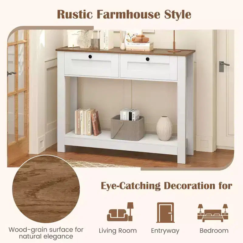 Console Table with 2 Drawers 42 Long Entryway Table with Storage Shelf