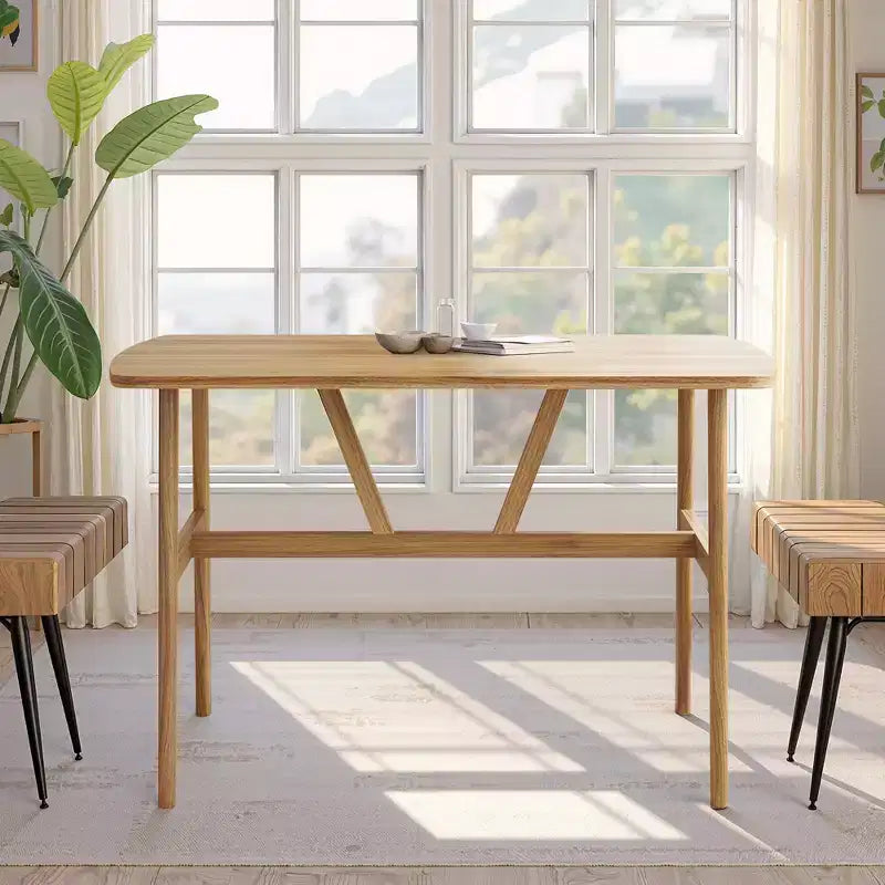 47in Modern Rectangular Wood Dining Table Metal Frame Fits 4-6 People for Kitchen Dining Room Dark Walnut