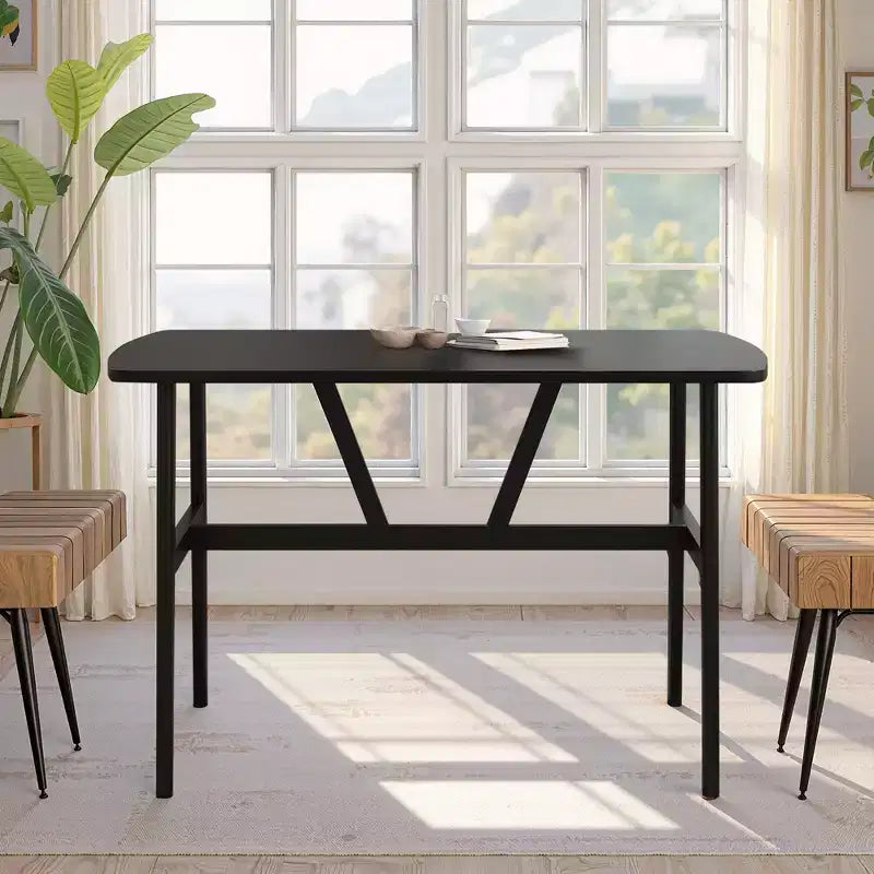 47in Modern Rectangular Wood Dining Table Metal Frame Fits 4-6 People for Kitchen Dining Room Dark Walnut