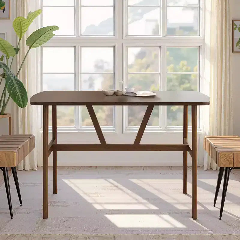 47in Modern Rectangular Wood Dining Table Metal Frame Fits 4-6 People for Kitchen Dining Room Dark Walnut