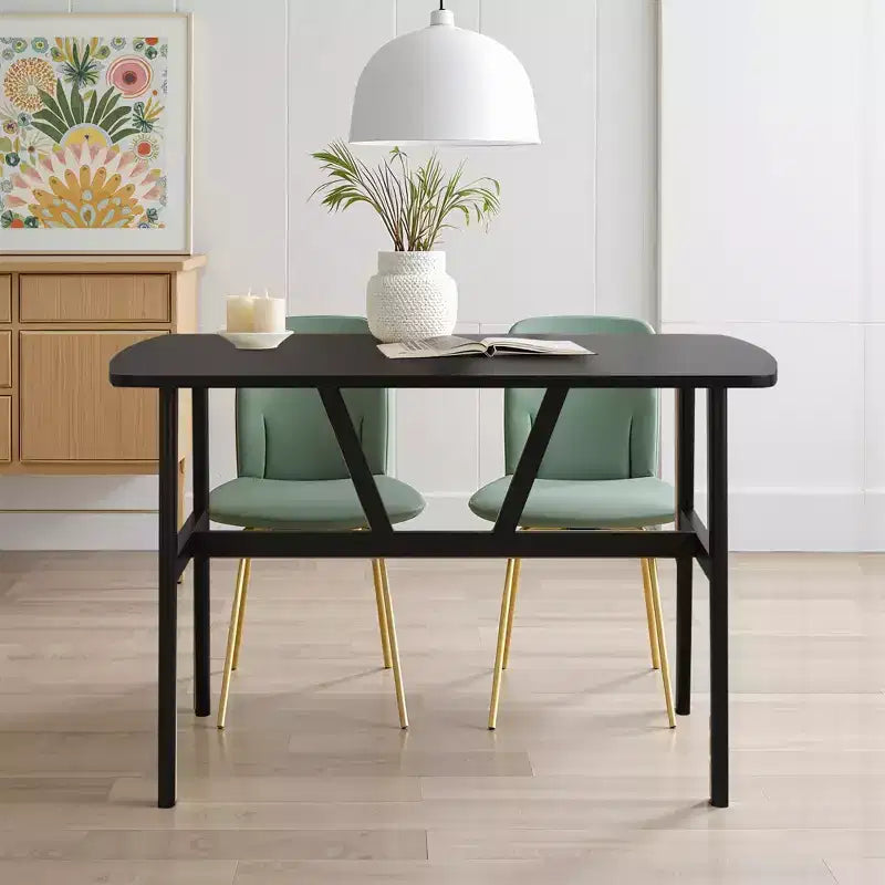 47in Modern Rectangular Wood Dining Table Metal Frame Fits 4-6 People for Kitchen Dining Room Dark Walnut
