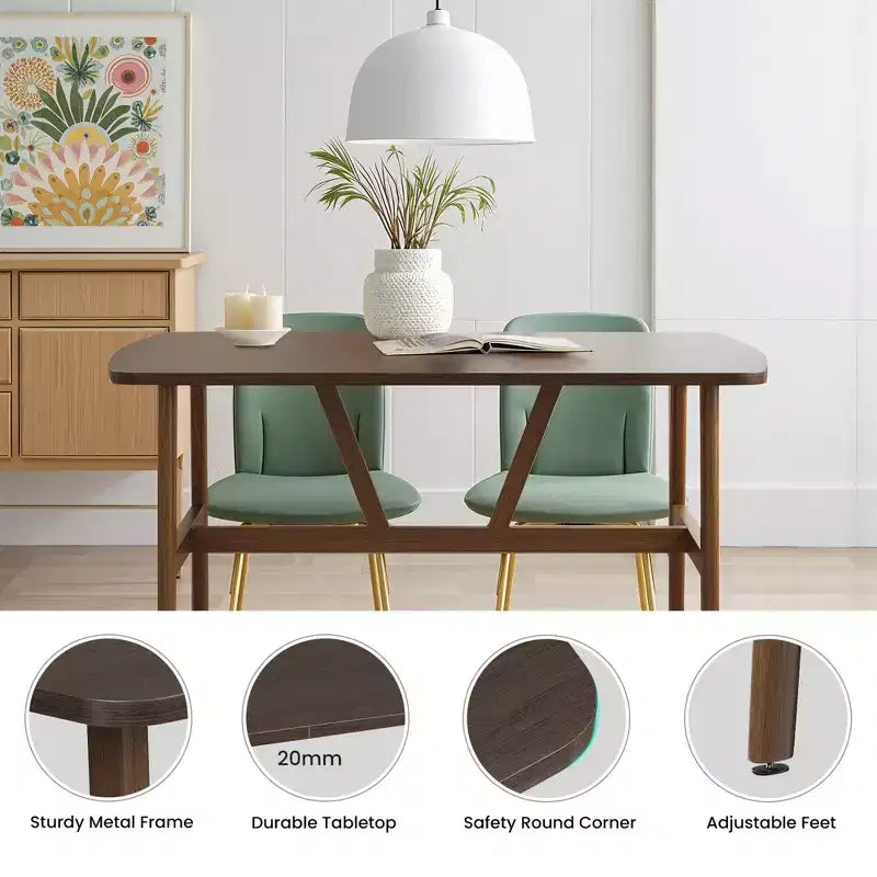 47in Modern Rectangular Wood Dining Table Metal Frame Fits 4-6 People for Kitchen Dining Room Dark Walnut