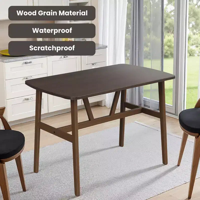 47in Modern Rectangular Wood Dining Table Metal Frame Fits 4-6 People for Kitchen Dining Room Dark Walnut