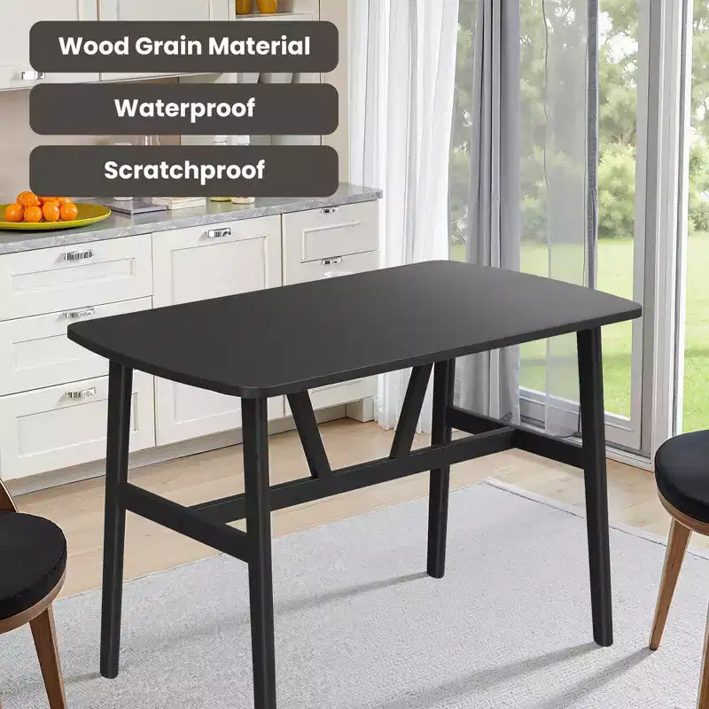 47in Modern Rectangular Wood Dining Table Metal Frame Fits 4-6 People for Kitchen Dining Room Dark Walnut