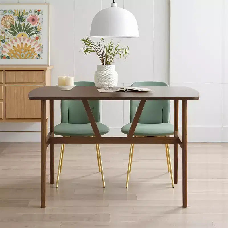 47in Modern Rectangular Wood Dining Table Metal Frame Fits 4-6 People for Kitchen Dining Room Dark Walnut