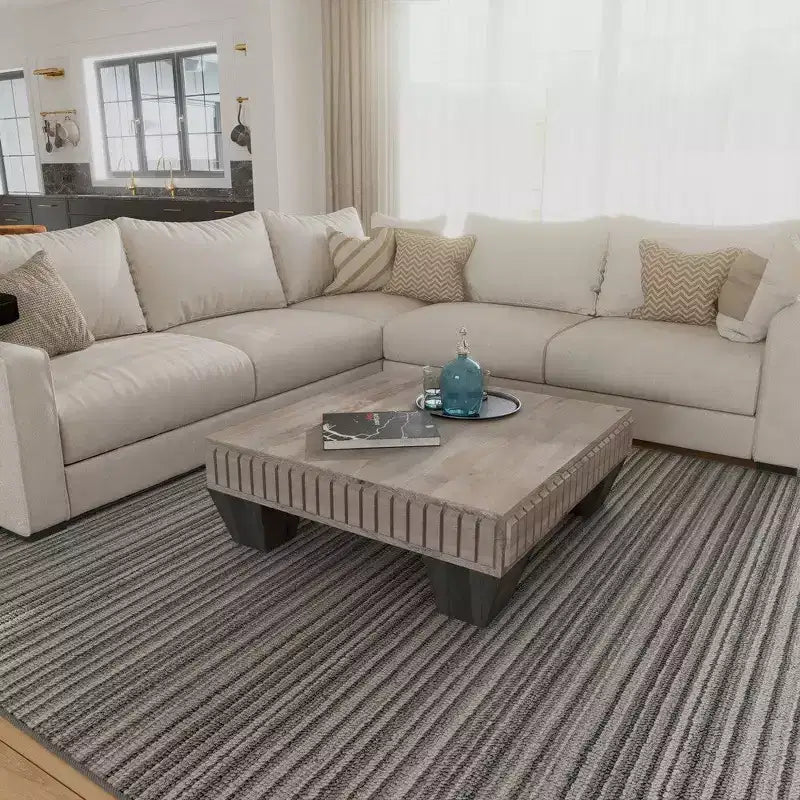 Tokyo Inspired 36 Inch Square Mango Wood Coffee Table-Handcrafted with Elegant Sandblasted Gray Finish and Tapered Legs