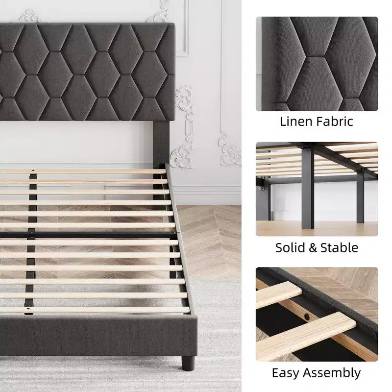 Upholstered Platform Bed Frame with Adjustable Headboard  Heavy-Duty, Noise-Free, No Box Spring Needed