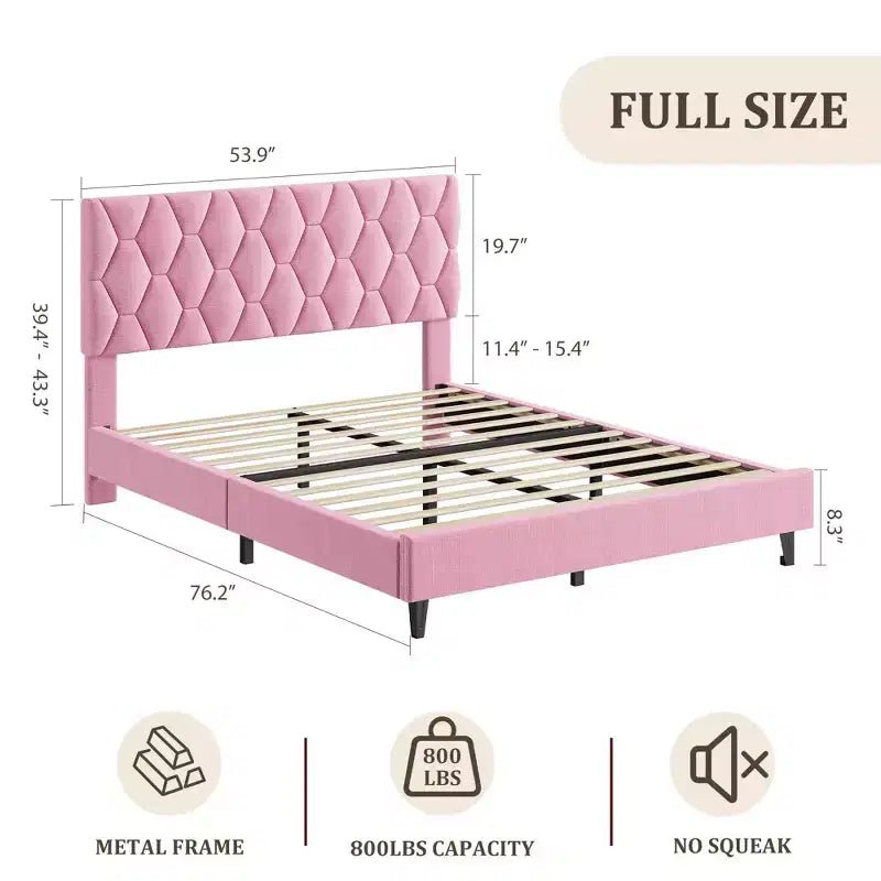 Upholstered Platform Bed Frame with Adjustable Headboard  Heavy-Duty, Noise-Free, No Box Spring Needed