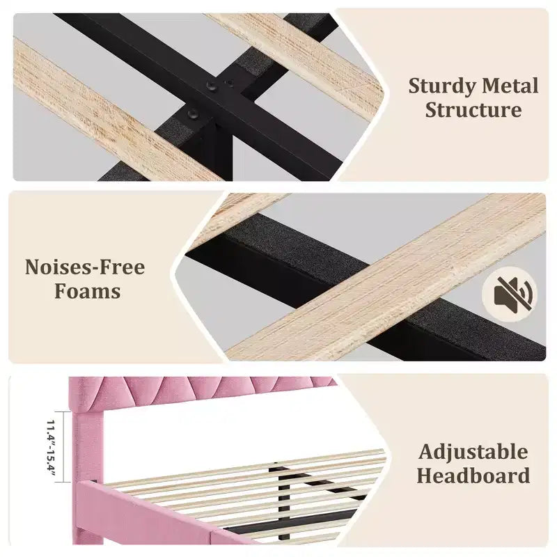 Upholstered Platform Bed Frame with Adjustable Headboard  Heavy-Duty, Noise-Free, No Box Spring Needed