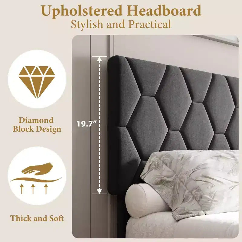 Upholstered Platform Bed Frame with Adjustable Headboard  Heavy-Duty, Noise-Free, No Box Spring Needed