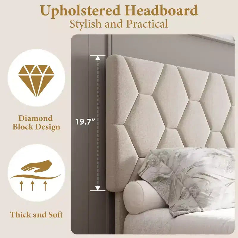 Upholstered Platform Bed Frame with Adjustable Headboard  Heavy-Duty, Noise-Free, No Box Spring Needed