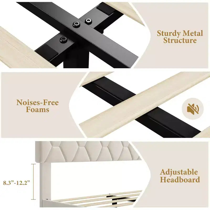 Upholstered Platform Bed Frame with Adjustable Headboard  Heavy-Duty, Noise-Free, No Box Spring Needed